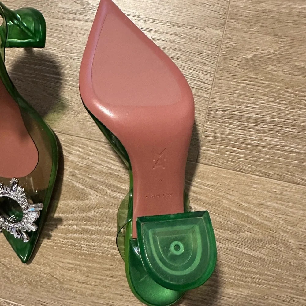 AMINA MUADDI Begum Crystal Embellished Green PVC Pumps IT40 / US10 - Picture 6 of 12